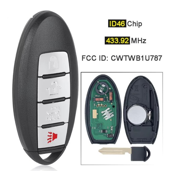 2011-2019 Infiniti / Nissan / 4-Button Smart Key / PN: 285E3-1LP0C / CWTWB1U787 / (AFTERMARKET)